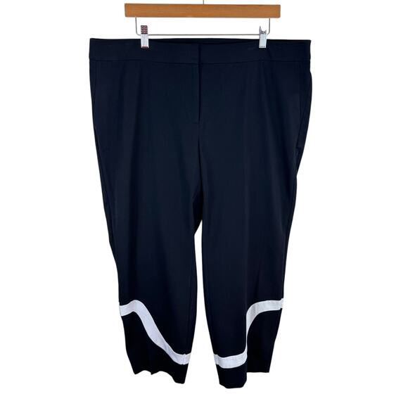 Alfani Black Cropped Straight Leg High Rise Dress Pants White Trim Size 18W - Picture 2 of 7